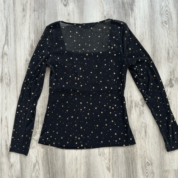 Allegra K Black and Gold Ruched Long Sleeve Blouse Sheer - Picture 7 of 7